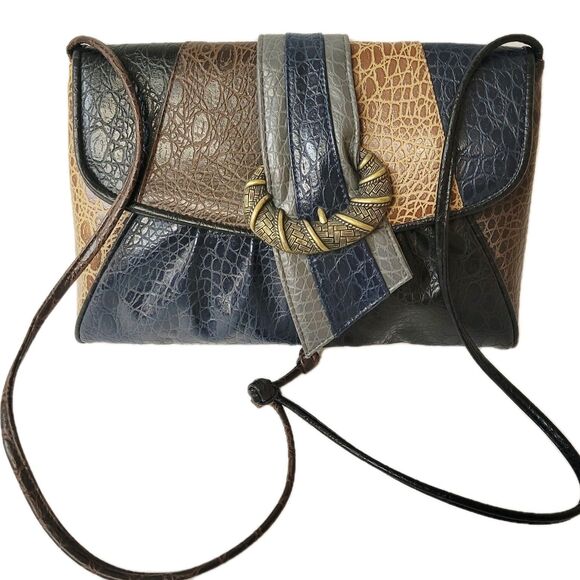 Vintage Rivage Patchwork  Exotic Frog Skin Design Crossbody/Shoulde - Picture 2 of 11